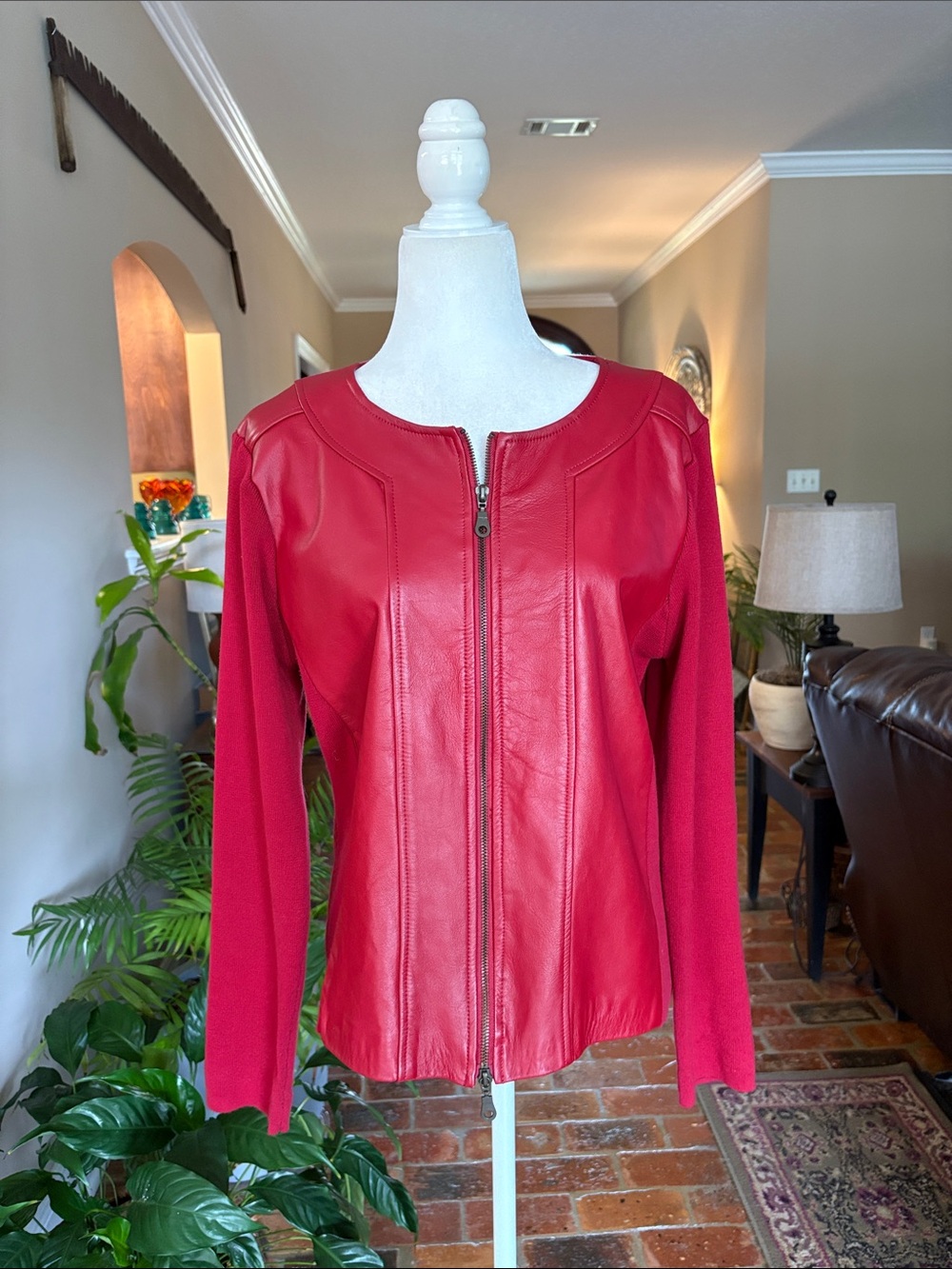 Maurice Sasson Vintage/Y2K Zip-Front Leather & Knit Jacket size L